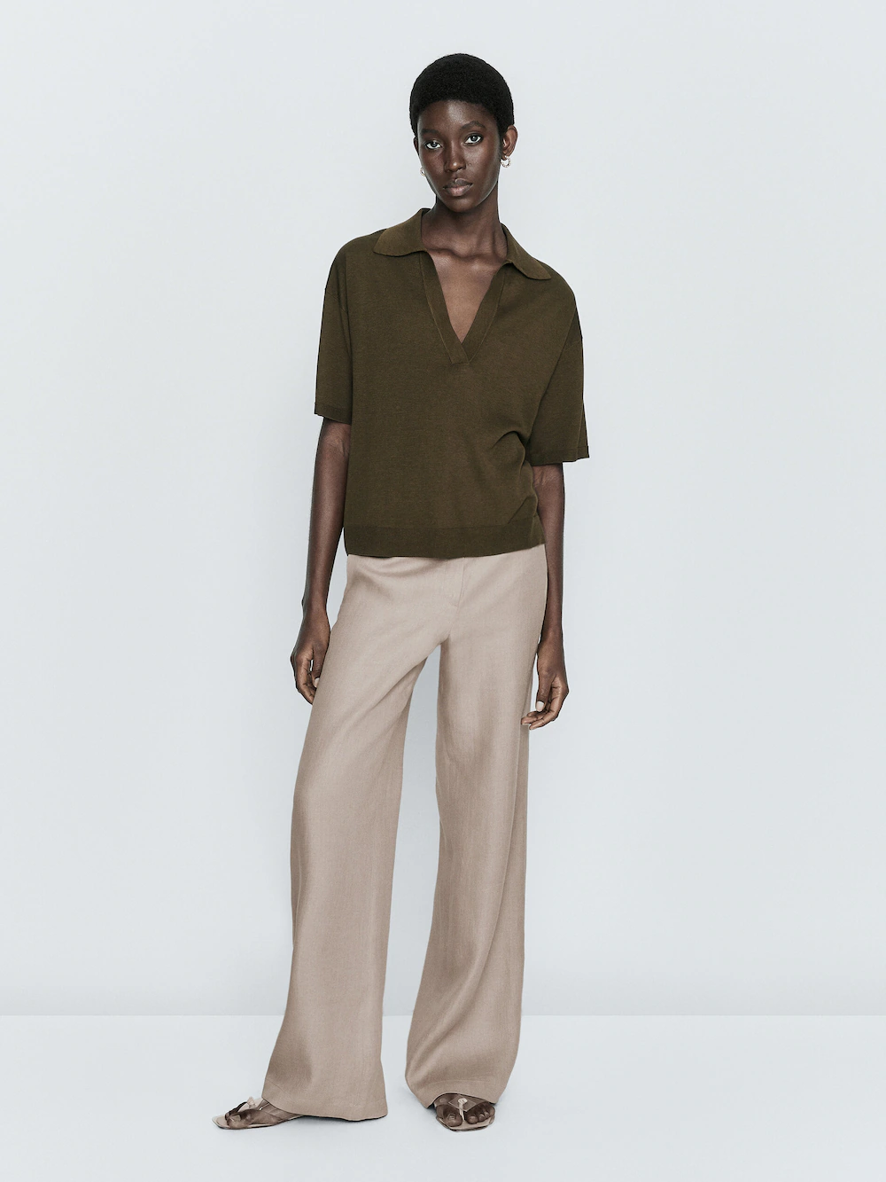 

Трикотажный свитер с воротником поло Massimo Dutti, хаки