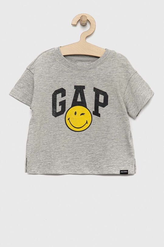 

Детская хлопковая футболка GAP с изображением мира смайликов, серый