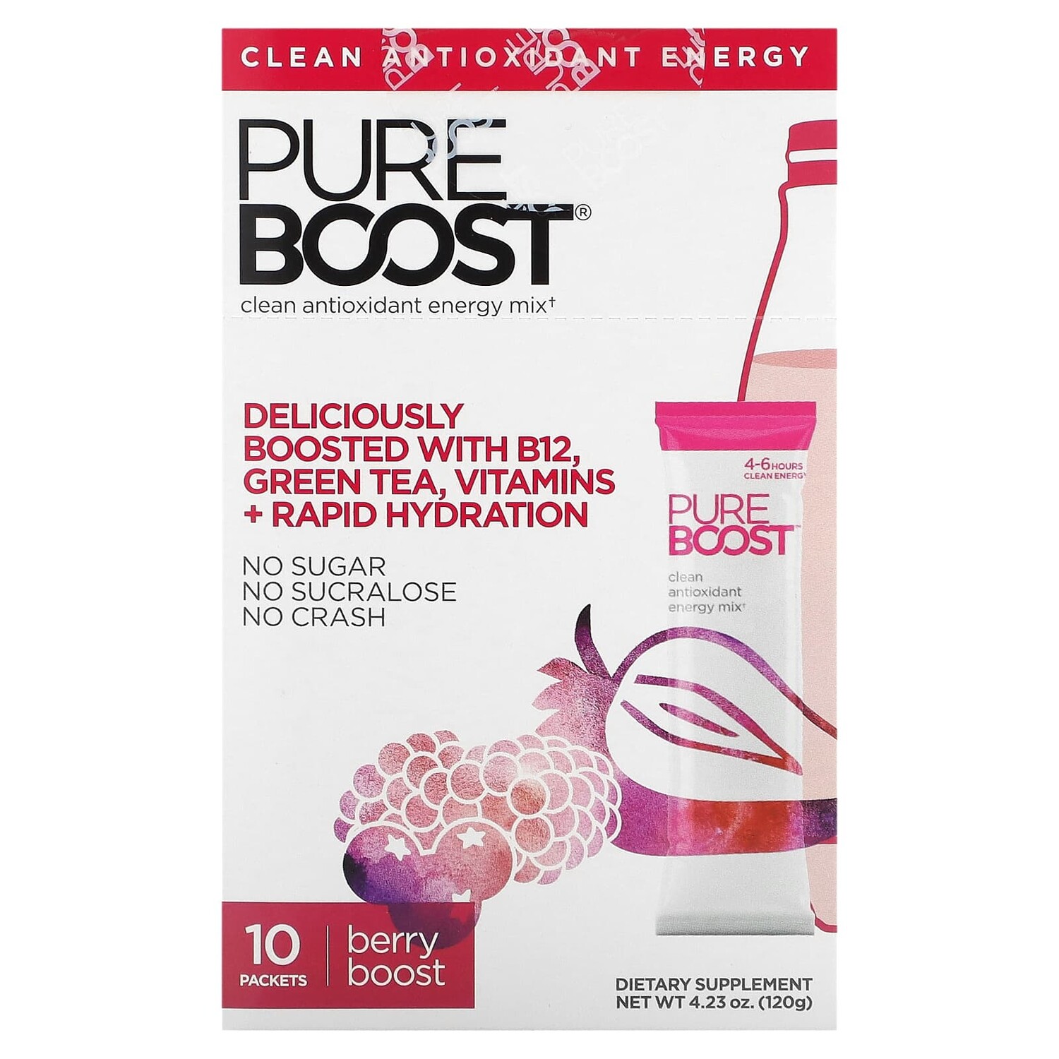 

Clean Antioxidant Energy Mix, Berry Boost, 10 пакетиков по 12 г (0,42 унции), Pureboost