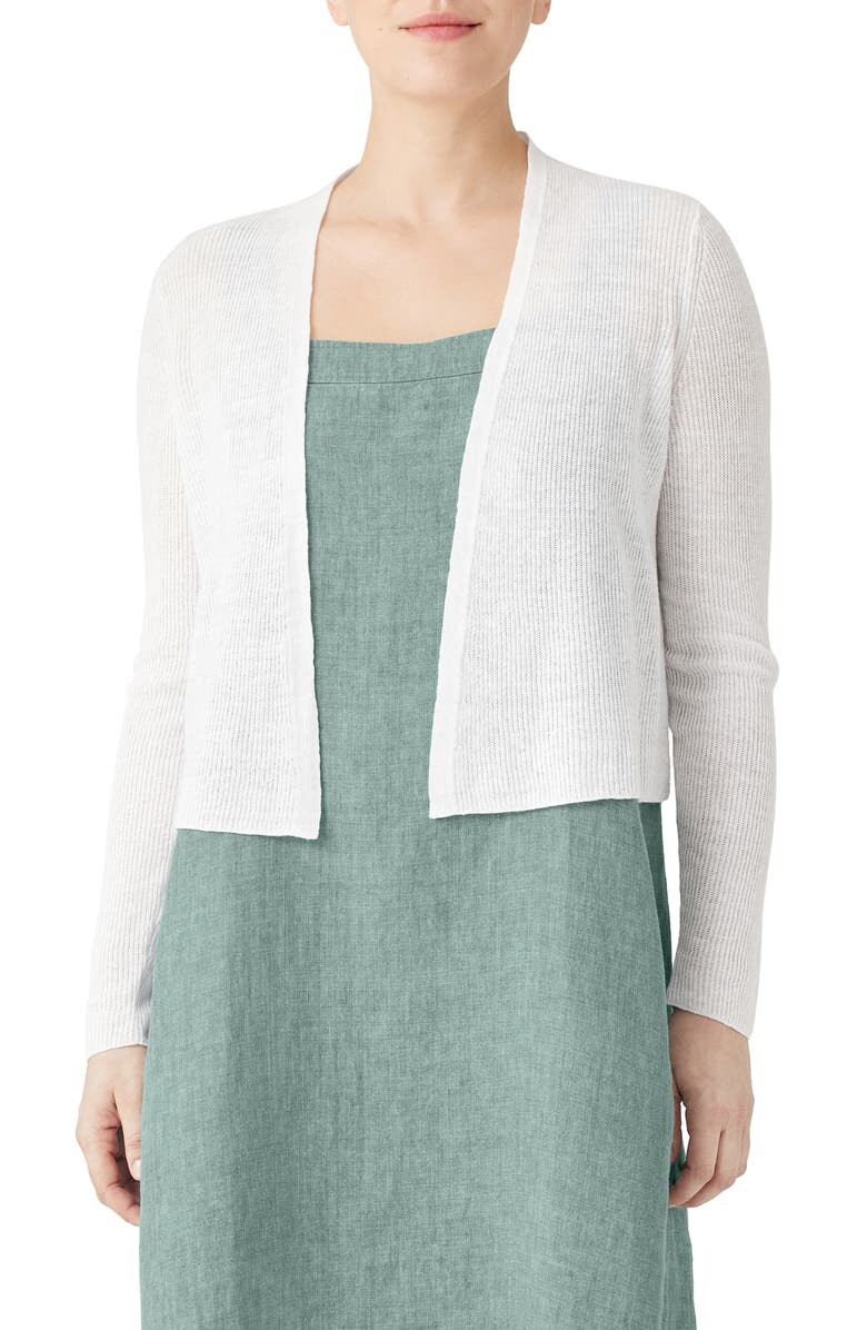 

Кардиган из органического льна и хлопка в рубчик EILEEN FISHER, белый