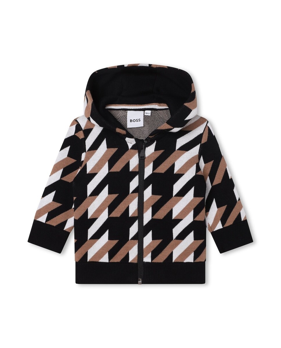 

Вязаная куртка для мальчика с капюшоном и молнией BOSS Kidswear, черный