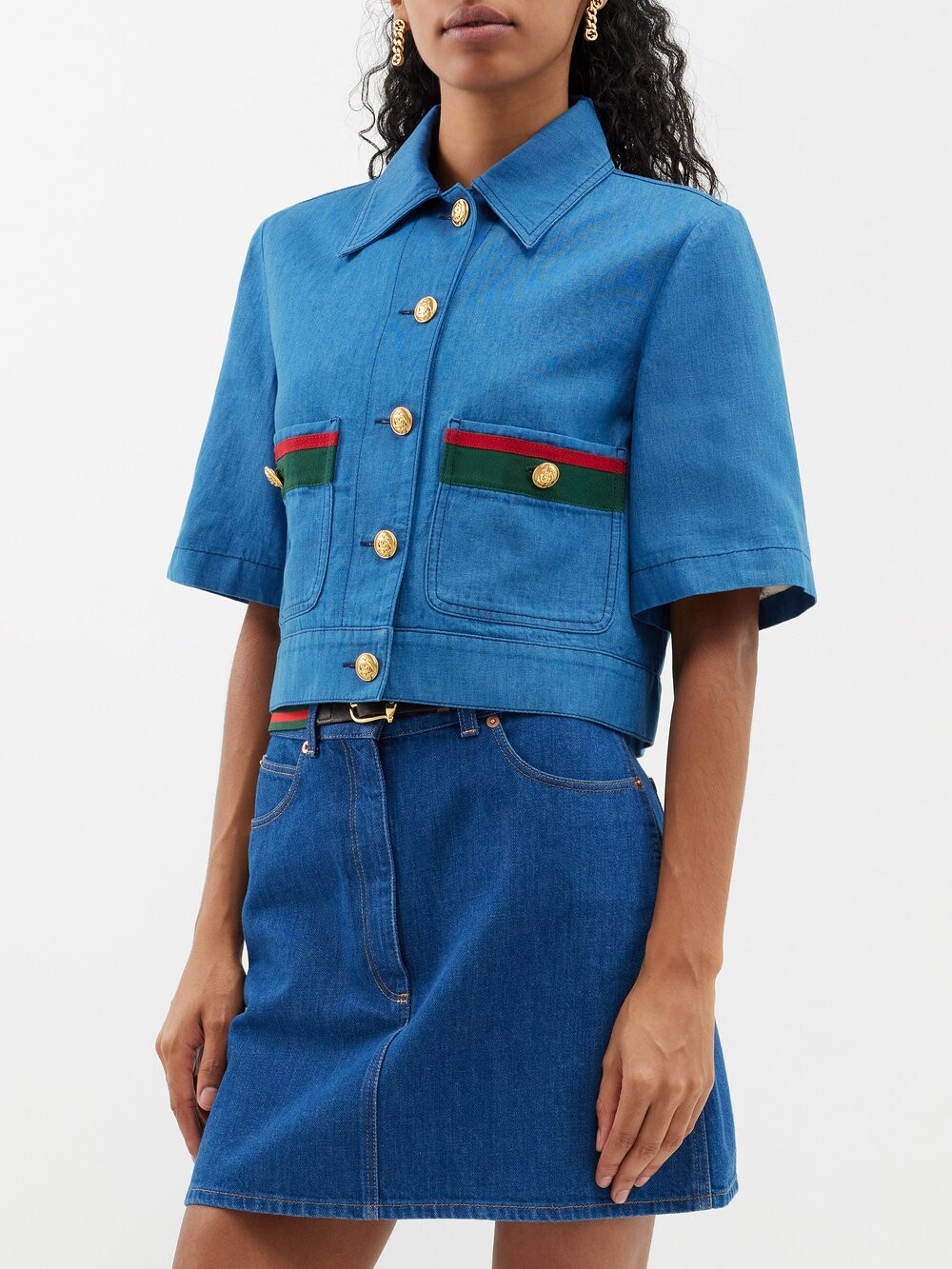 

Джинсовая куртка с короткими рукавами web stripe Gucci, синий