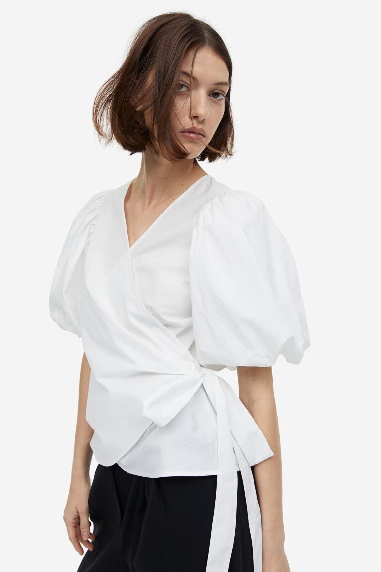 

Блузка с запахом и рукавами-фонариками H&M