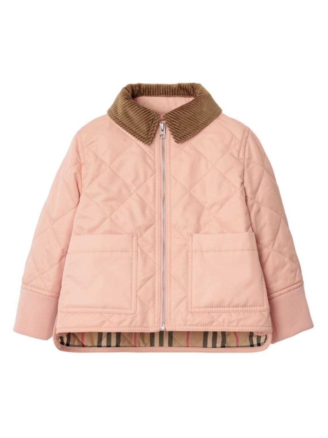 

Burberry Kids стеганая куртка с вельветовым воротником, розовый
