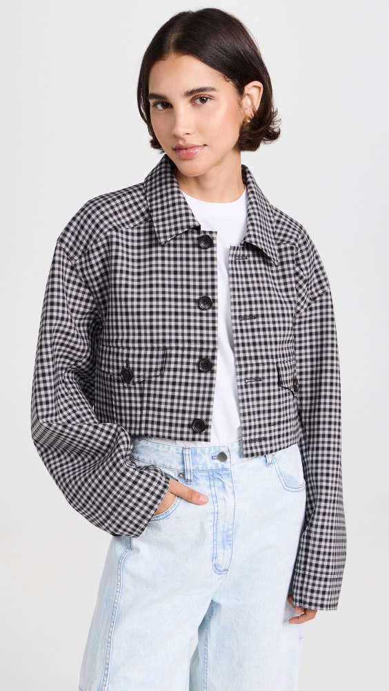 

Куртка Tibi Double Faced Menswear Check Cropped, черный