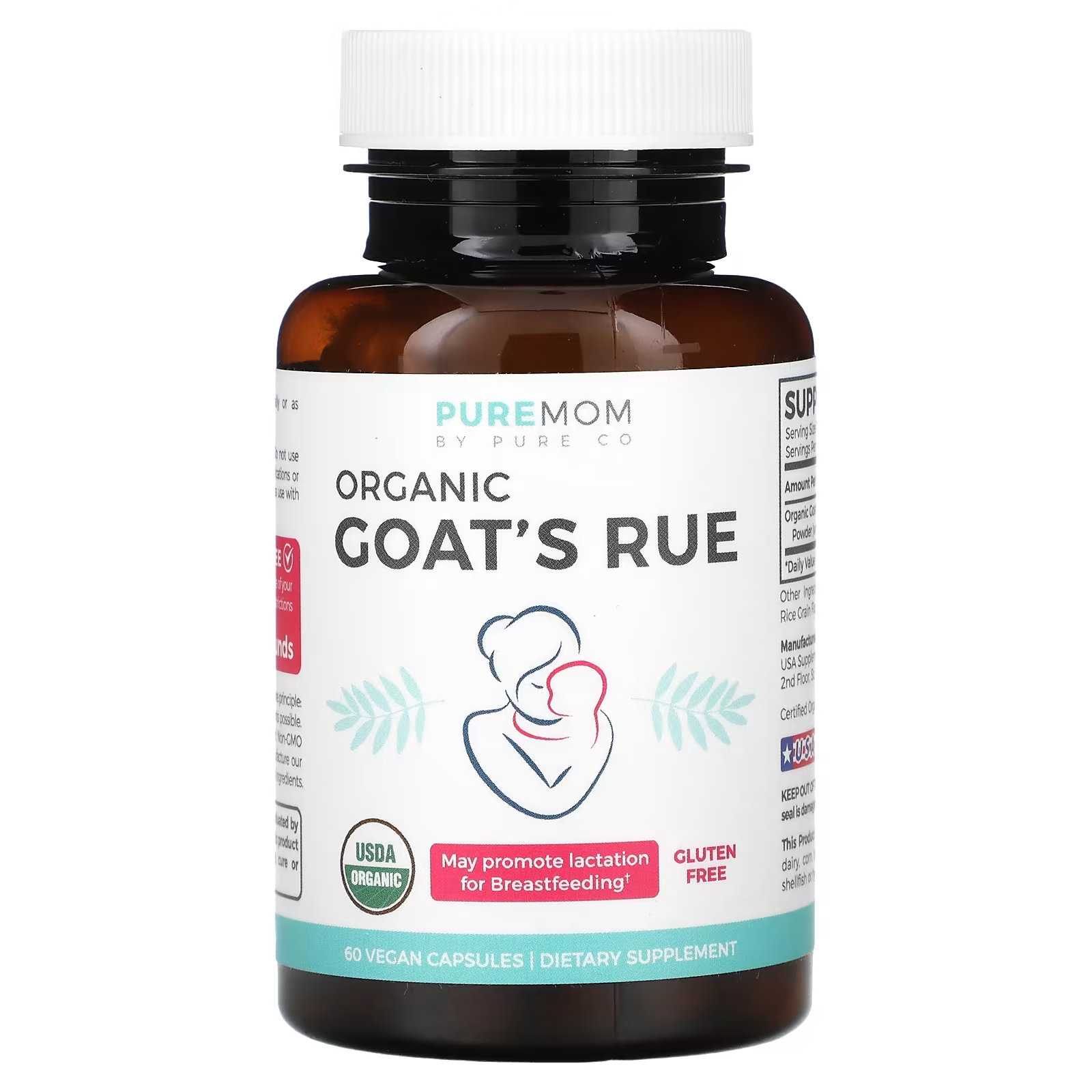 Пищевая добавка Pure Co. Pure Mom Organic Goat's Rue, 60 веганских капсул pure co pure mom органическая поддержка лактации 60 веганских капсул