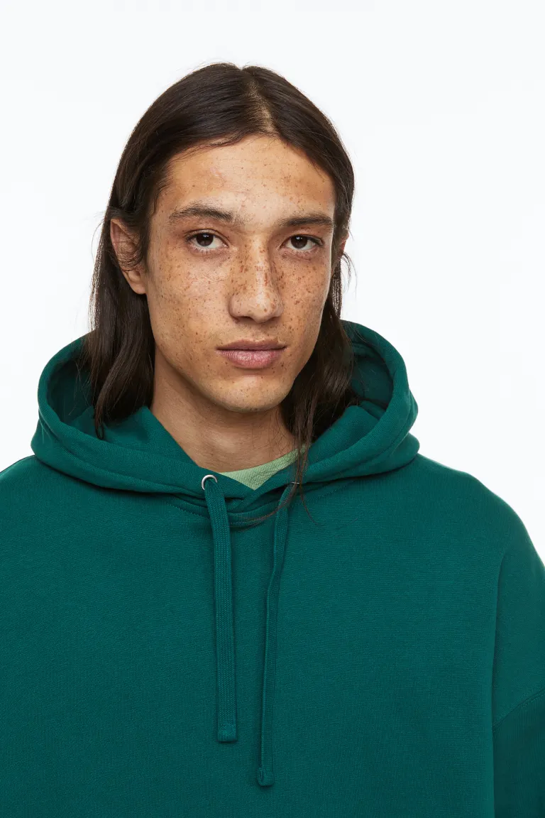 

Хлопковая толстовка oversized fit с капюшоном H&M, зеленый