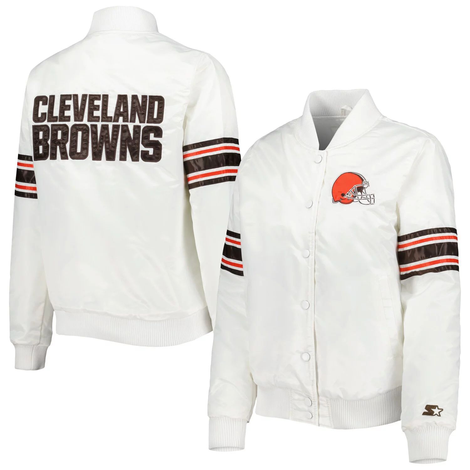 цена Женская стартовая белая атласная университетская куртка Cleveland Browns Line Up с застежкой на пуговицы Starter