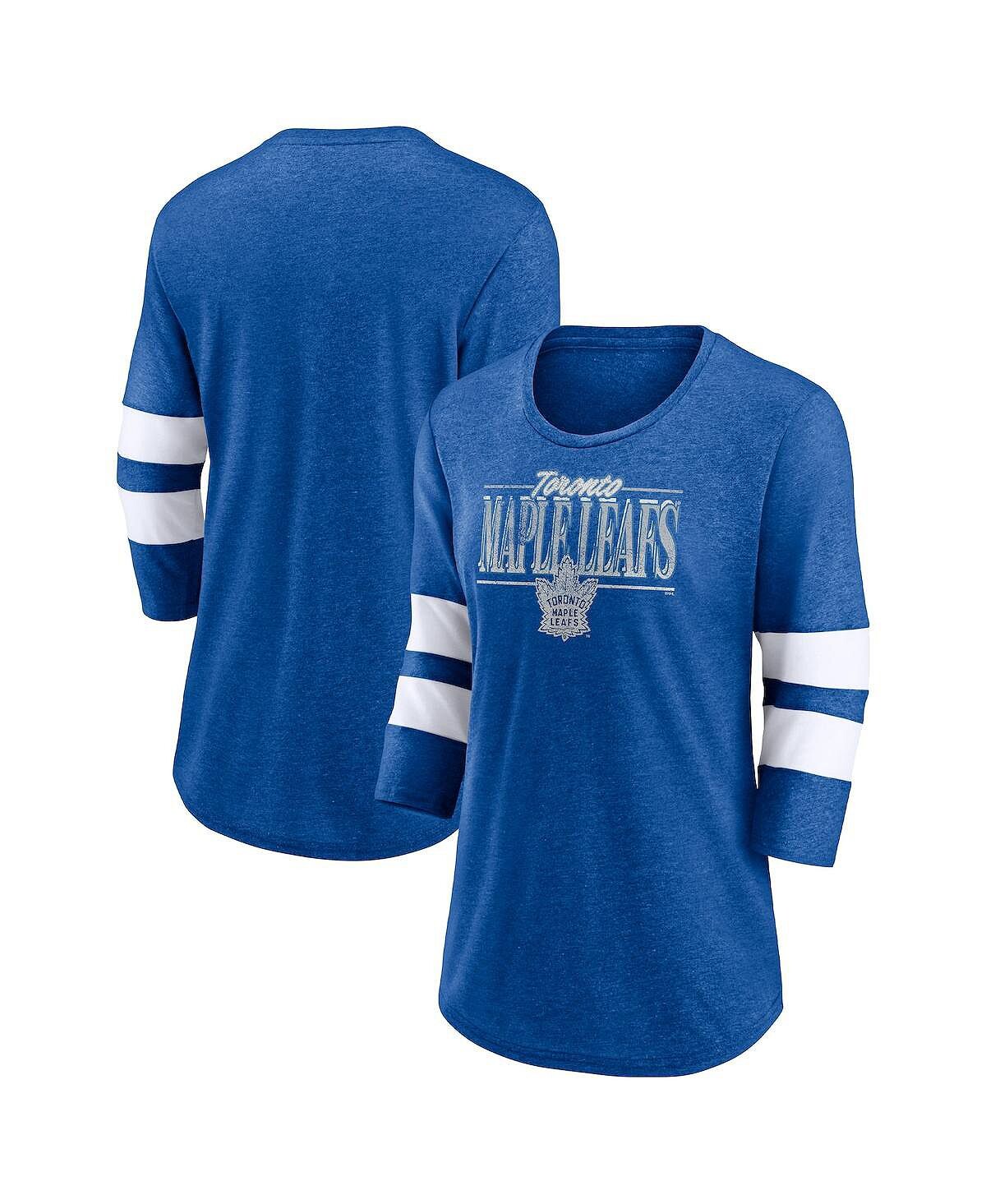 

Женская футболка с фирменным рисунком Royal, White Toronto Maple Leafs Full Shield, рукав 3/4, трехслойная футболка реглан с овальным вырезом Fanatics