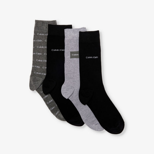Фирменный комплект из четырех носков длиной до экипажа из четырех хлопковых носков Calvin Klein, черный