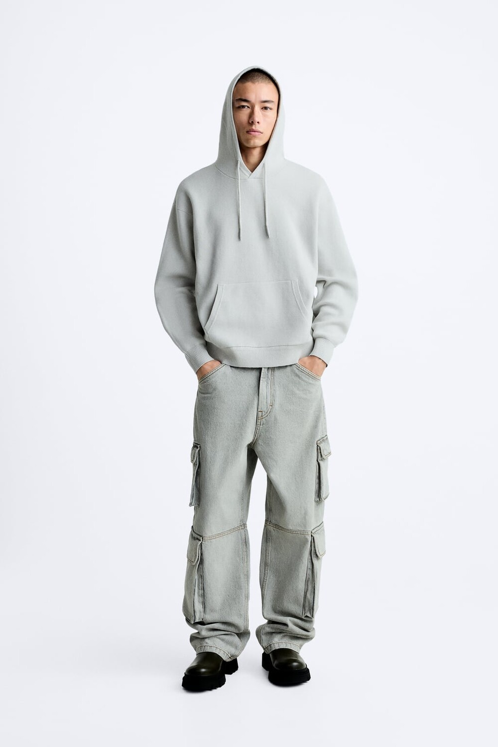 

Укороченное трикотажное худи ZARA, серый
