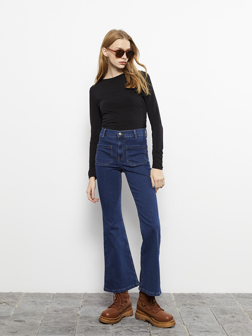 

Расклешенные женские джинсовые брюки LCW Jeans, темное родео