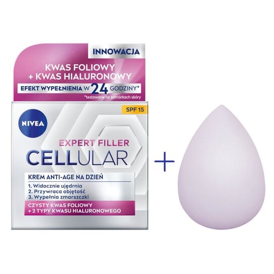 

Дневной крем Spf15, 50 мл + спонж Nivea, Cellular Expert Filler