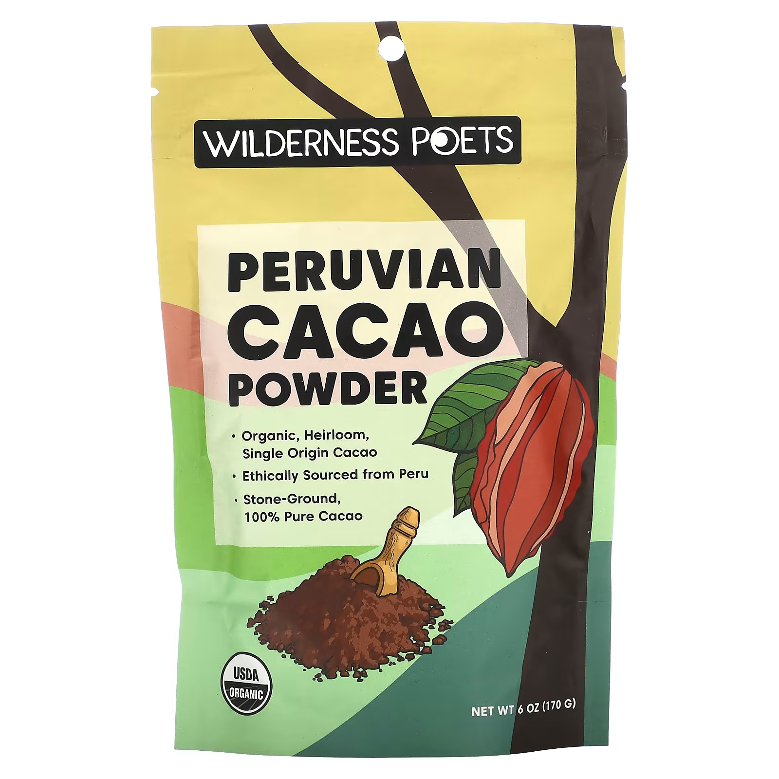 Органический перуанский какао-порошок Wilderness Poets, 6 унций (170 г) органический порошок гриба wilderness poets львиная грива 99 г