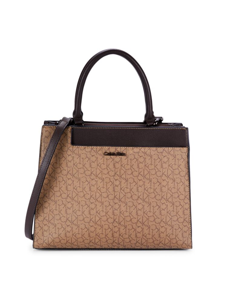 Сумка Edie с монограммой и двойной ручкой сверху Calvin Klein, цвет Khaki Brown