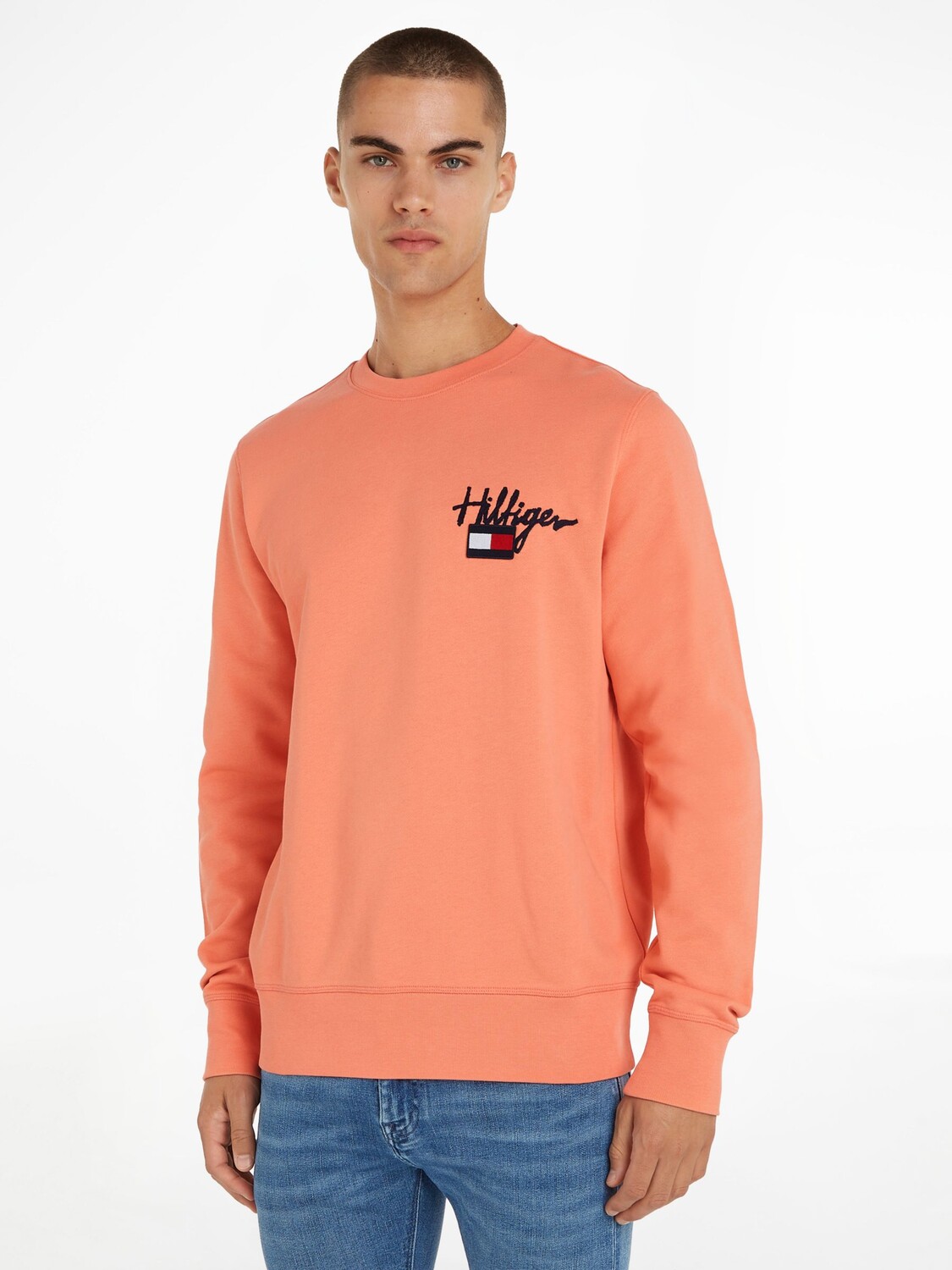 

Хлопковый джемпер с круглым вырезом Tommy Hilfiger, персиковый сумеречный