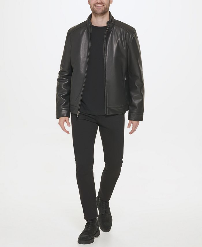 Мужская куртка из искусственной кожи с надписью Cole Haan, черный мужская винтажная куртка из гладкой искусственной кожи с воротником стойкой и длинным рукавом