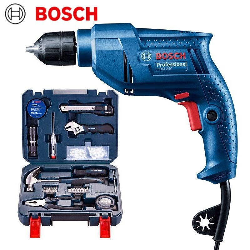 Дрель ручная Bosch GBM340KL + набор инструментов