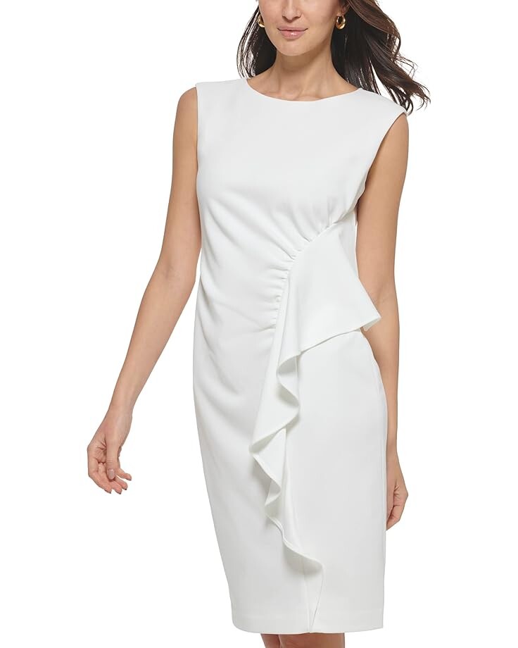 

Платье Calvin Klein Scuba Crepe Sheath with Ruching Detail, кремовый, Бежевый