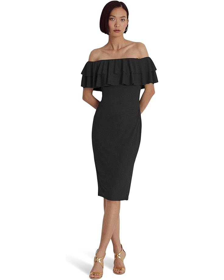 

Платье LAUREN Ralph Lauren Jersey Off-the-Shoulder Cocktail, черный