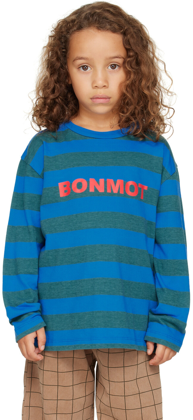 

Bonmot Organic Kids Сине-зеленая футболка в полоску с логотипом