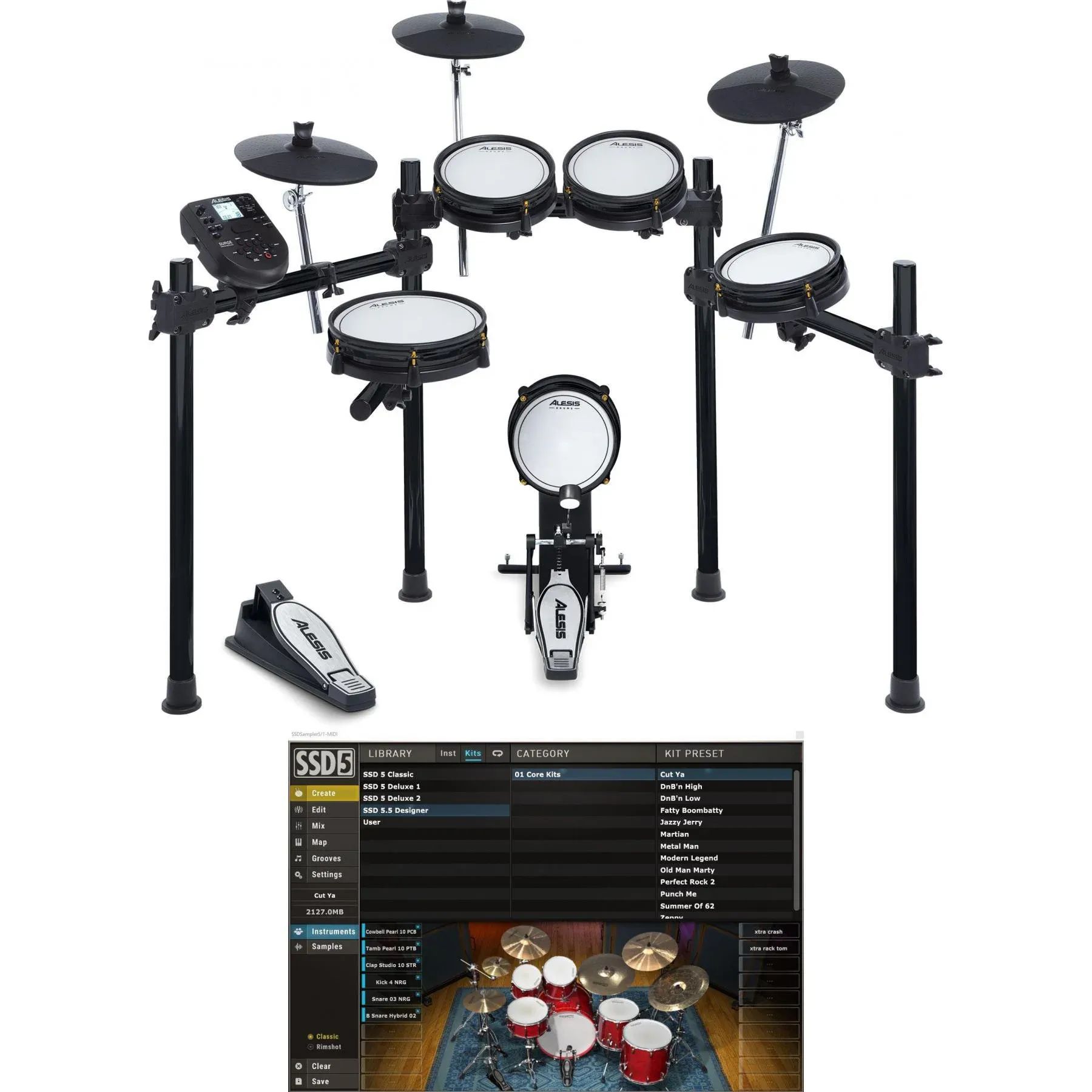 

Электронная ударная установка Alesis Surge Special Edition Mesh и комплект подключаемых модулей программного обеспечения Steven Slate Virtual Drum