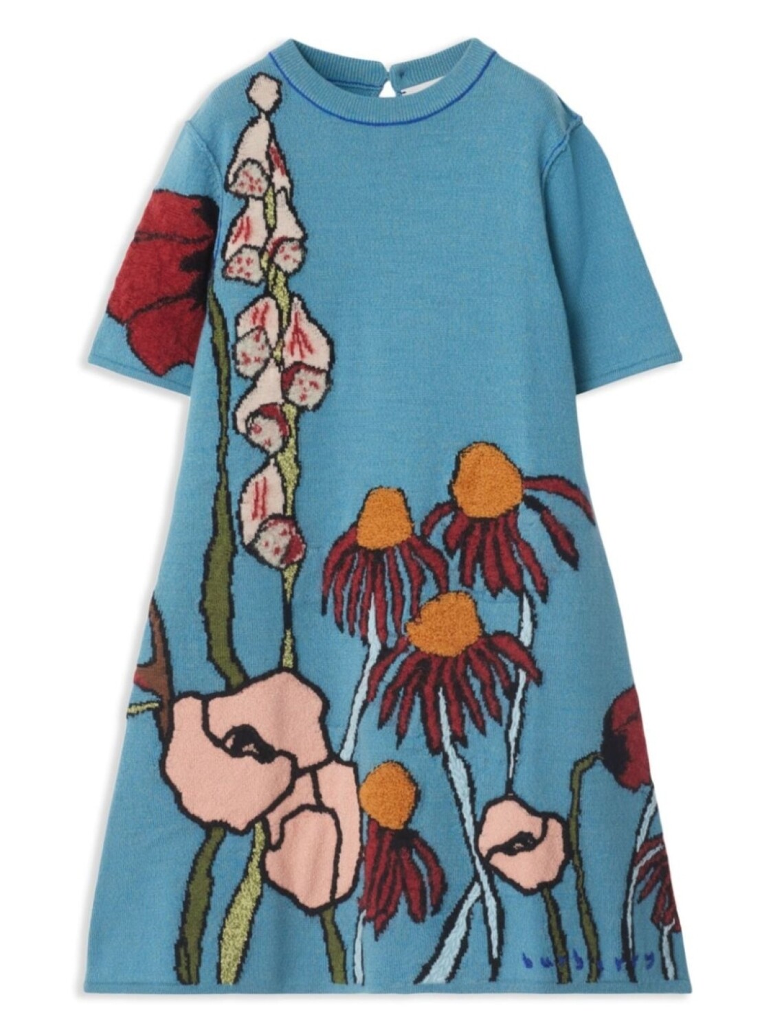 

Burberry Kids шерстяное платье с цветочным узором, связанное интарсией, синий