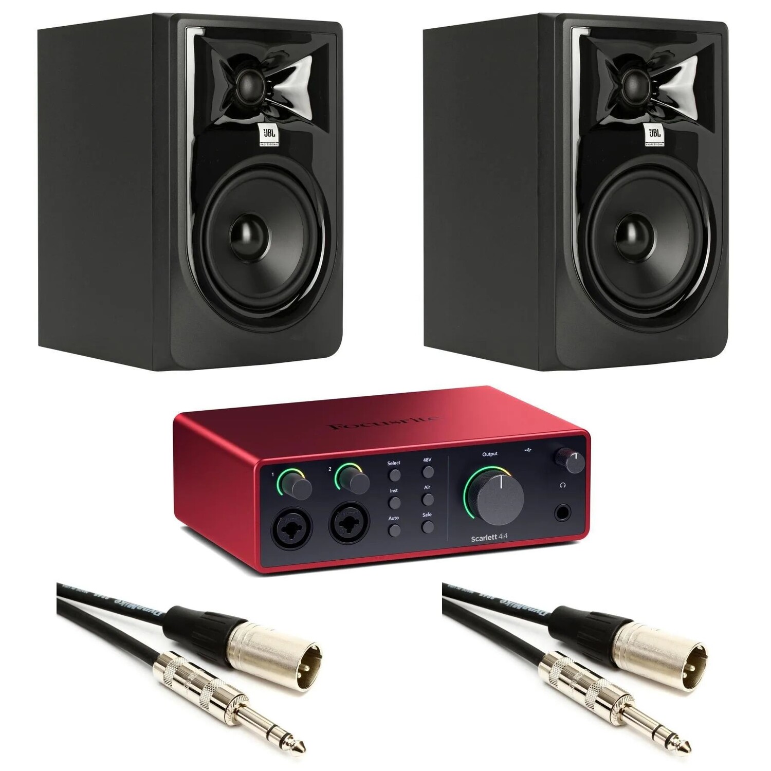 

Комплект нового USB-аудиоинтерфейса Focusrite Scarlett 4i4 4-го поколения и 5-дюймового активного студийного монитора JBL 305P MKII