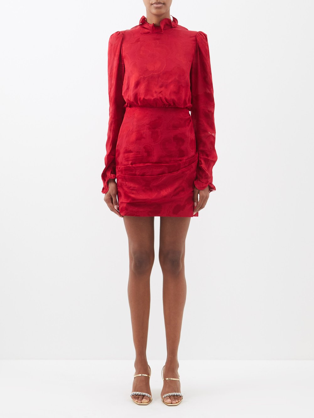 Платье мини rina b из атласа-жаккарда с оборками Saloni, красный платье saloni asher цвет peony