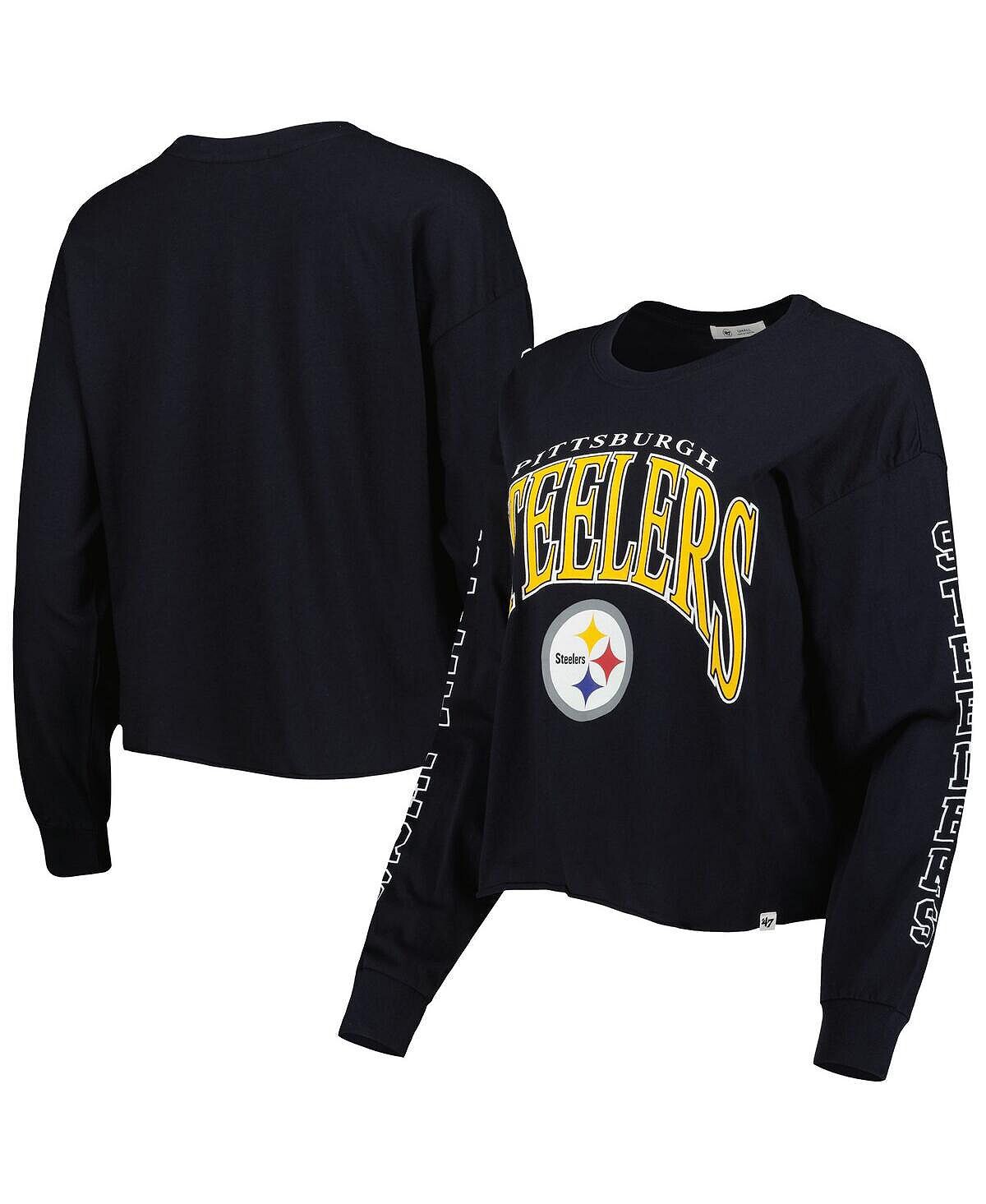 

Черная женская укороченная футболка с длинным рукавом Pittsburgh Steelers Skyler Parkway '47 Brand, черный