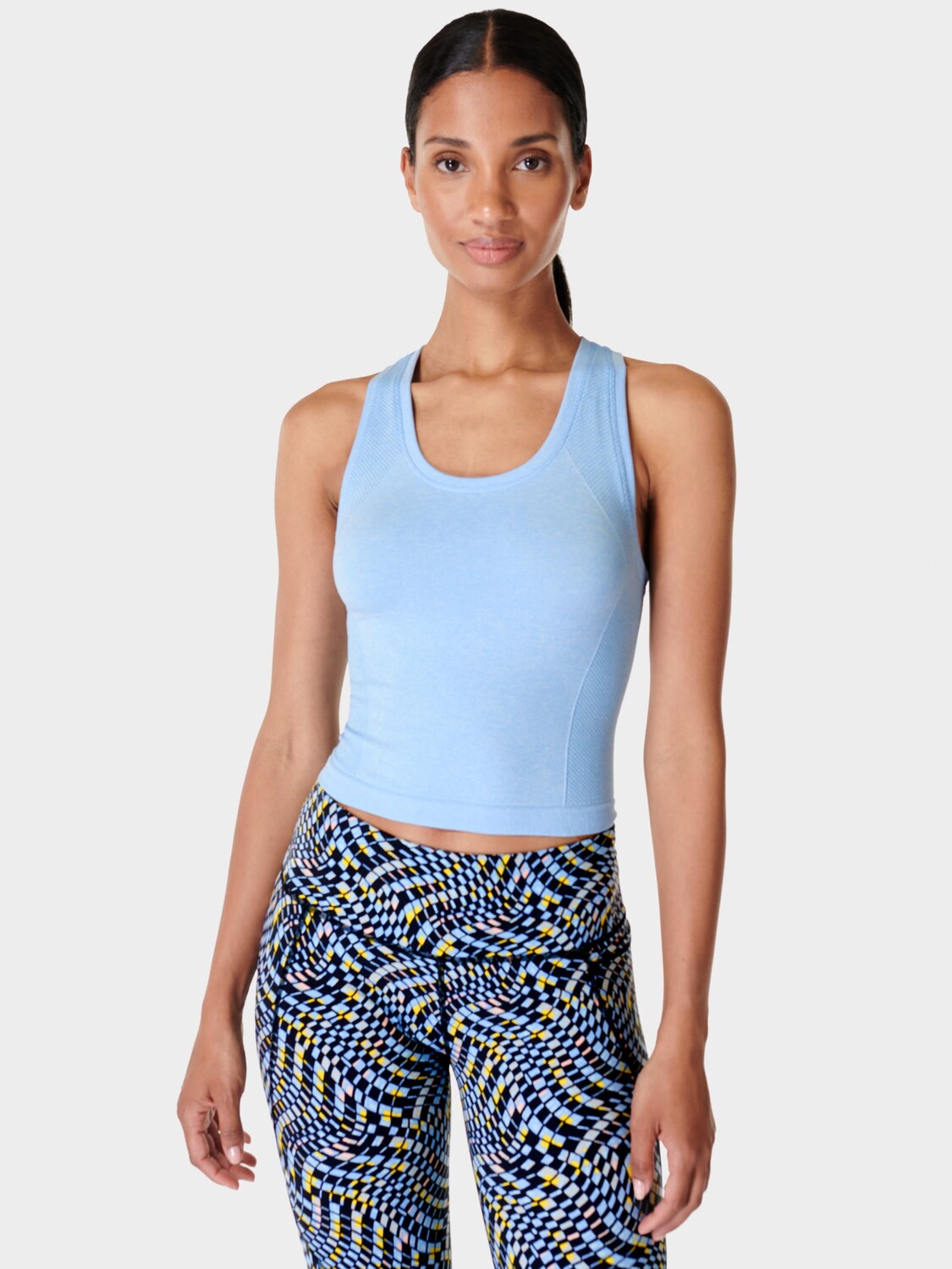 

Укороченная бесшовная тренировочная майка Sweaty Betty Athlete, синий фильтр