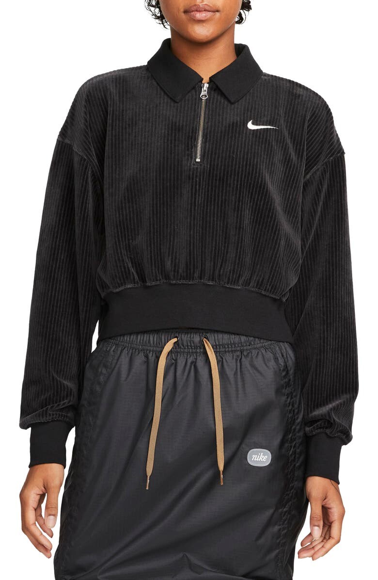 

Укороченный велюровый пуловер в рубчик с молнией на четверть NIKE