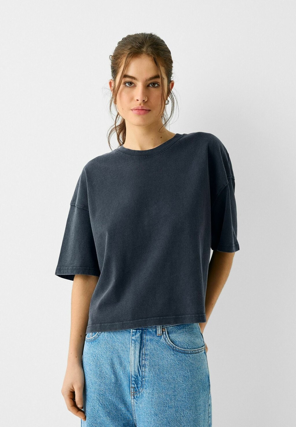

Футболка с принтом BOXY FIT Bershka, цвет dark grey