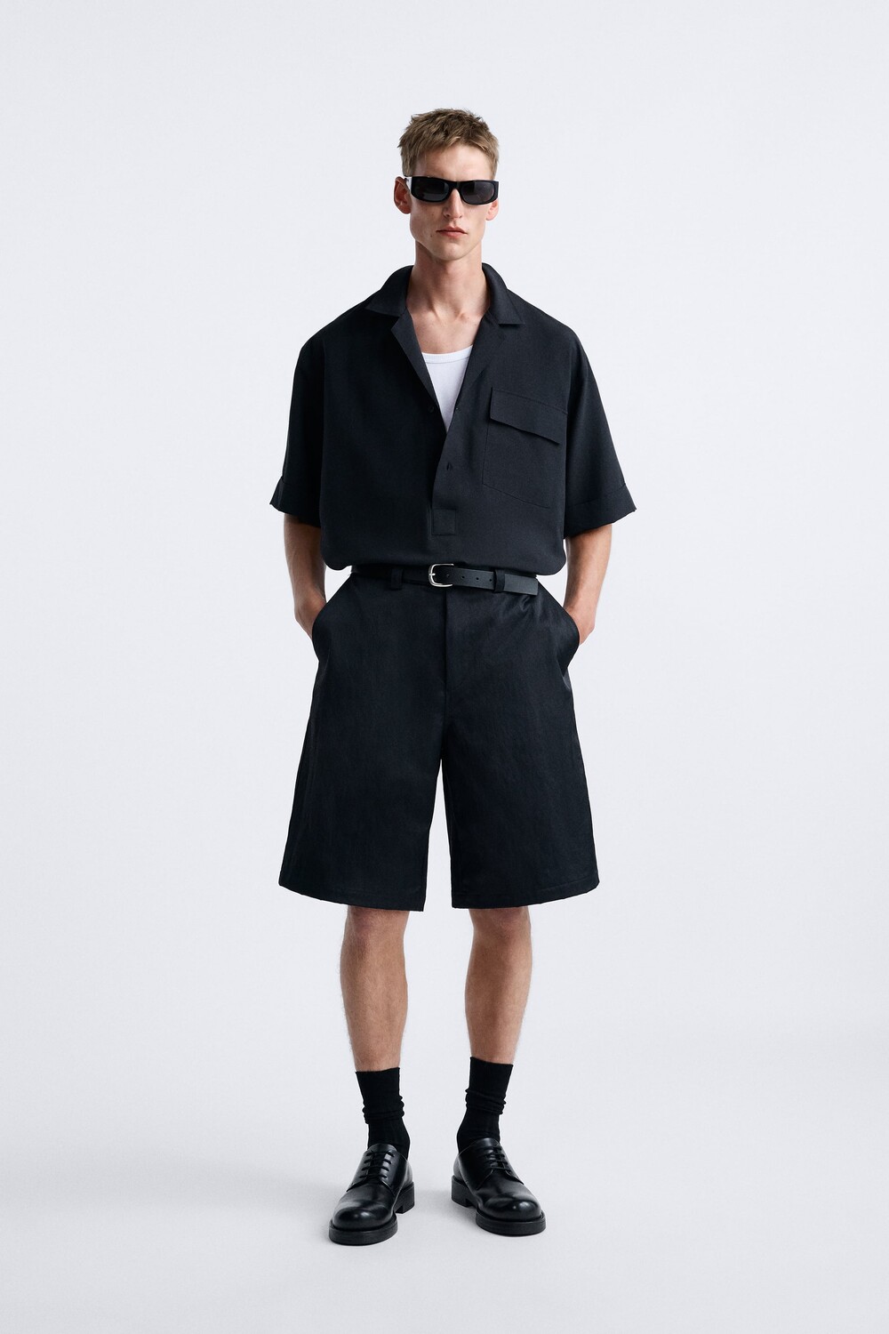 

Рубашка из щуки с карманом Zara, черный