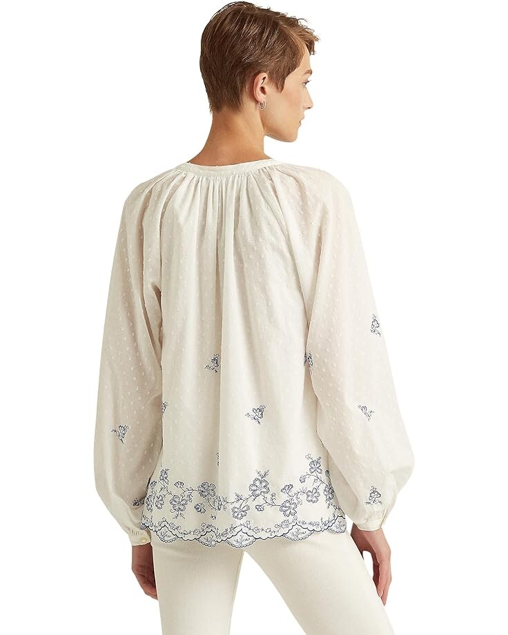 

Блуза LAUREN Ralph Lauren Swiss Dot Cotton Blouse, цвет White/Blue
