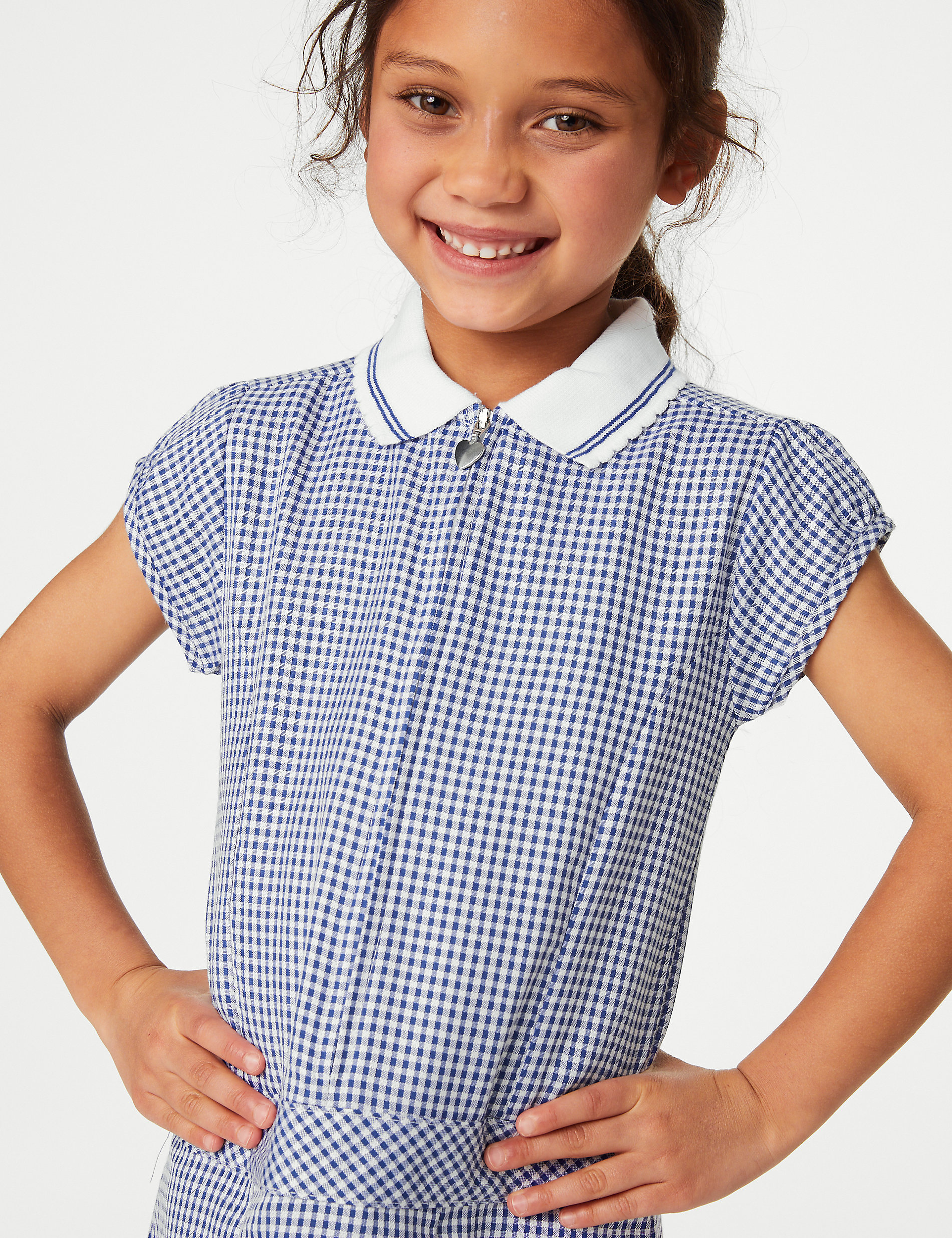 Школьное платье в мелкую клетку со складками для девочек (2–14 лет) Marks & Spencer