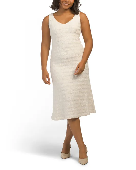 

Твидовое фактурное платье в клетку St. John, цвет Ecru