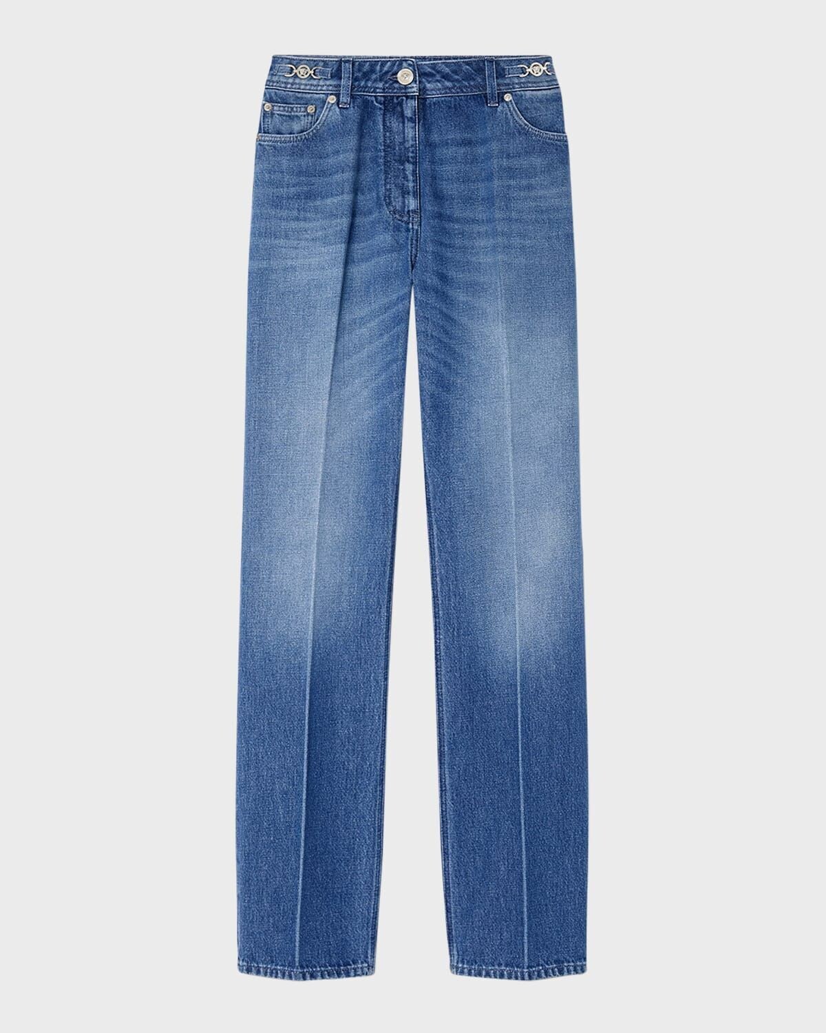 

Прямые джинсы из денима с эффектом потертости Versace, цвет Medium Blue