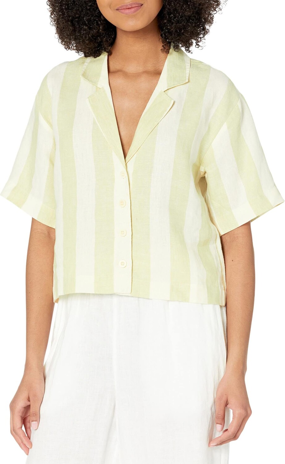 

Укороченная рубашка Resort – изысканная льняная полоска Madewell, цвет Faded Seagrass