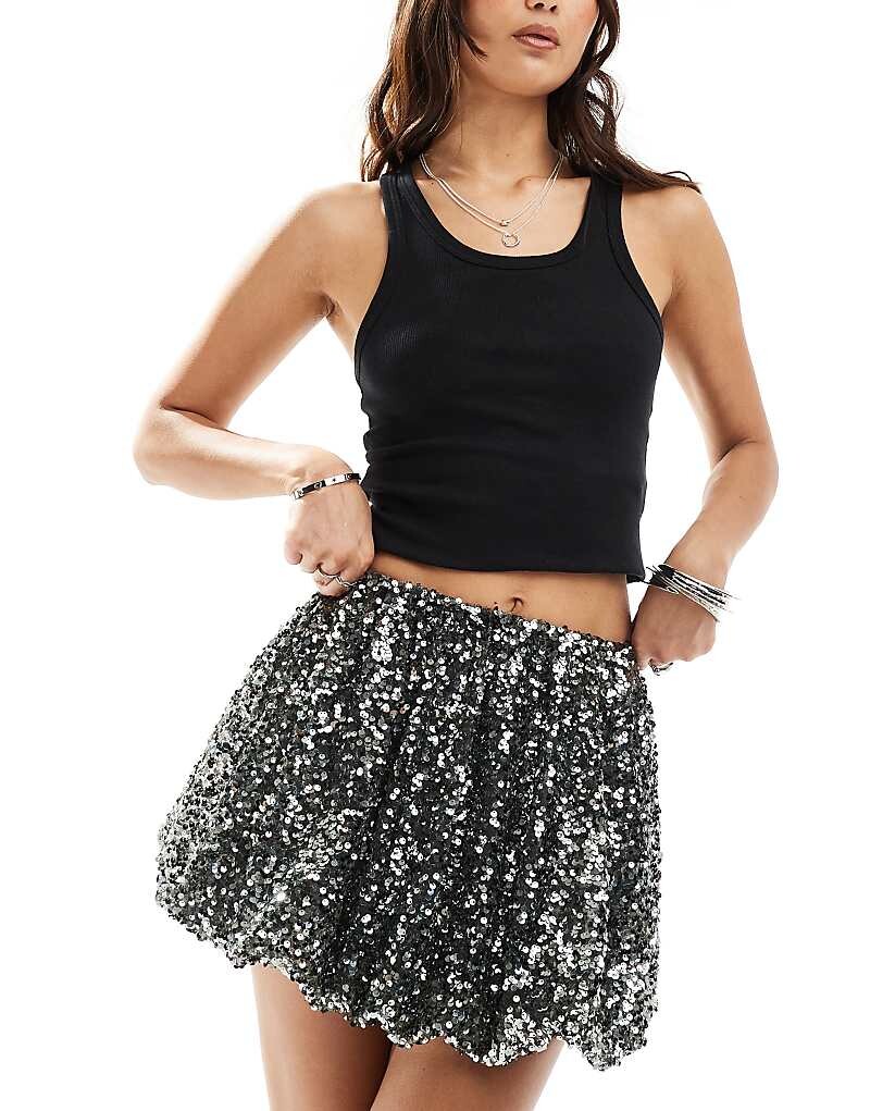 

Серая мини-юбка с пайетками ASOS DESIGN