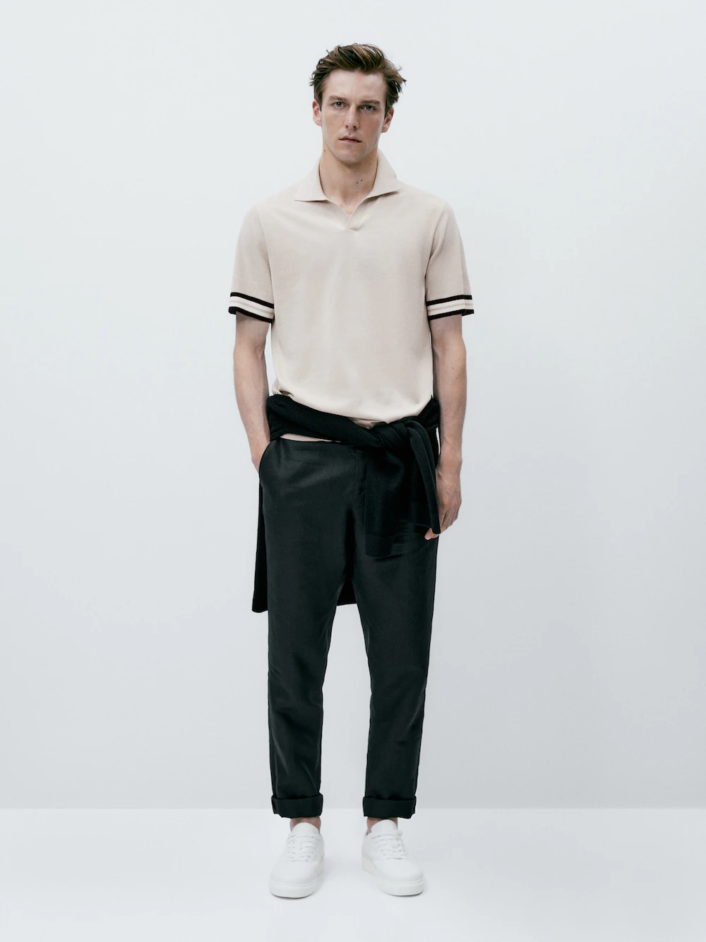 

Контрастное поло с коротким рукавом Massimo Dutti, бежевый