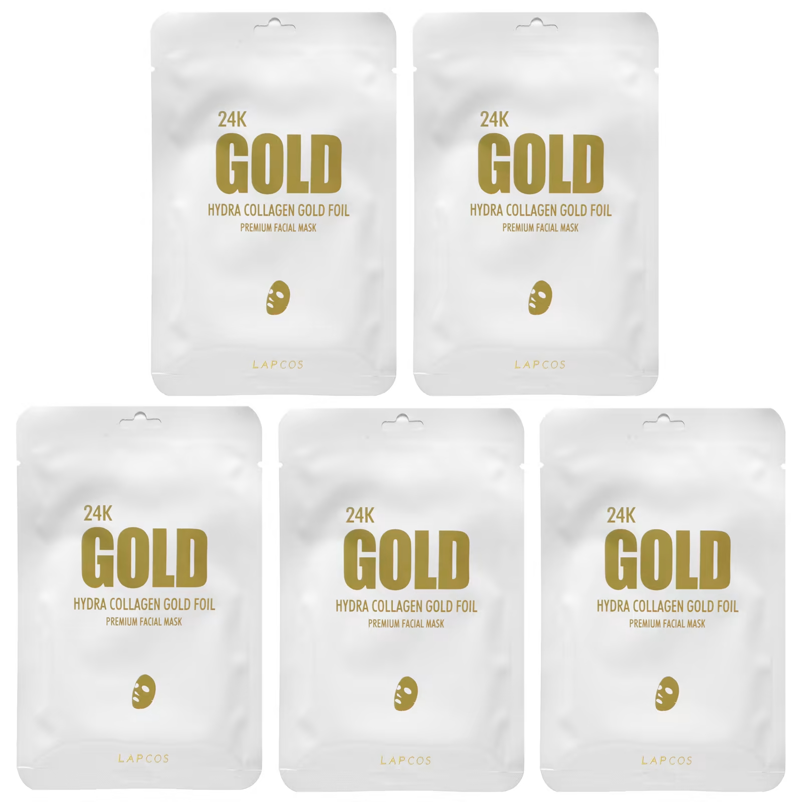 цена Lapcos 24K Gold Hydra Collagen Gold Foil косметическая маска для лица премиального качества 5 шт. 25 г (0,88 унции)