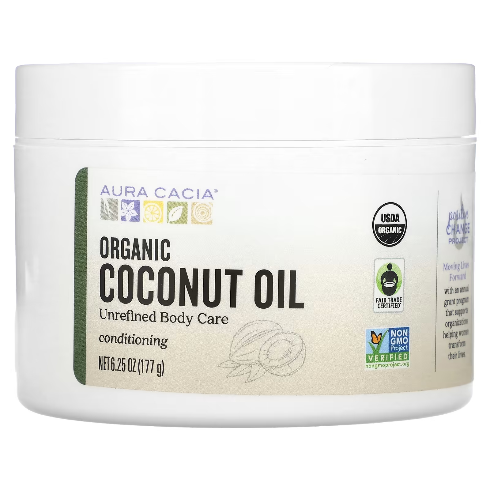 Органическое кокосовое масло Aura Cacia уход за телом grosheff масло какао нерафинированное