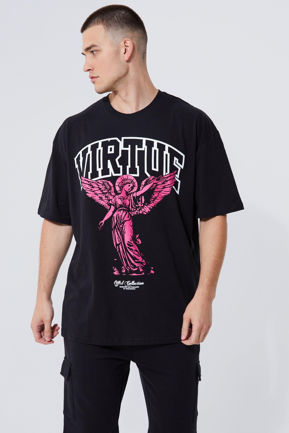 

Высокая футболка с графикой virtue оверсайз Boohoo, черный