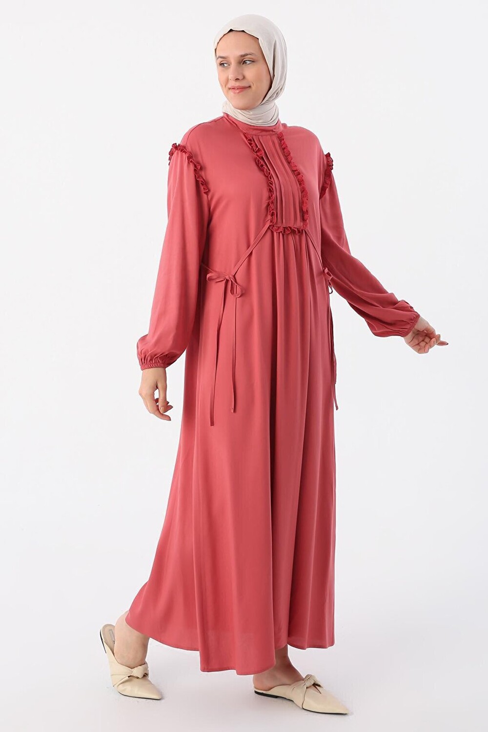 

Платье удобного кроя из вискозы с фестонами и рубчиками Dusty Rose ALL DAY