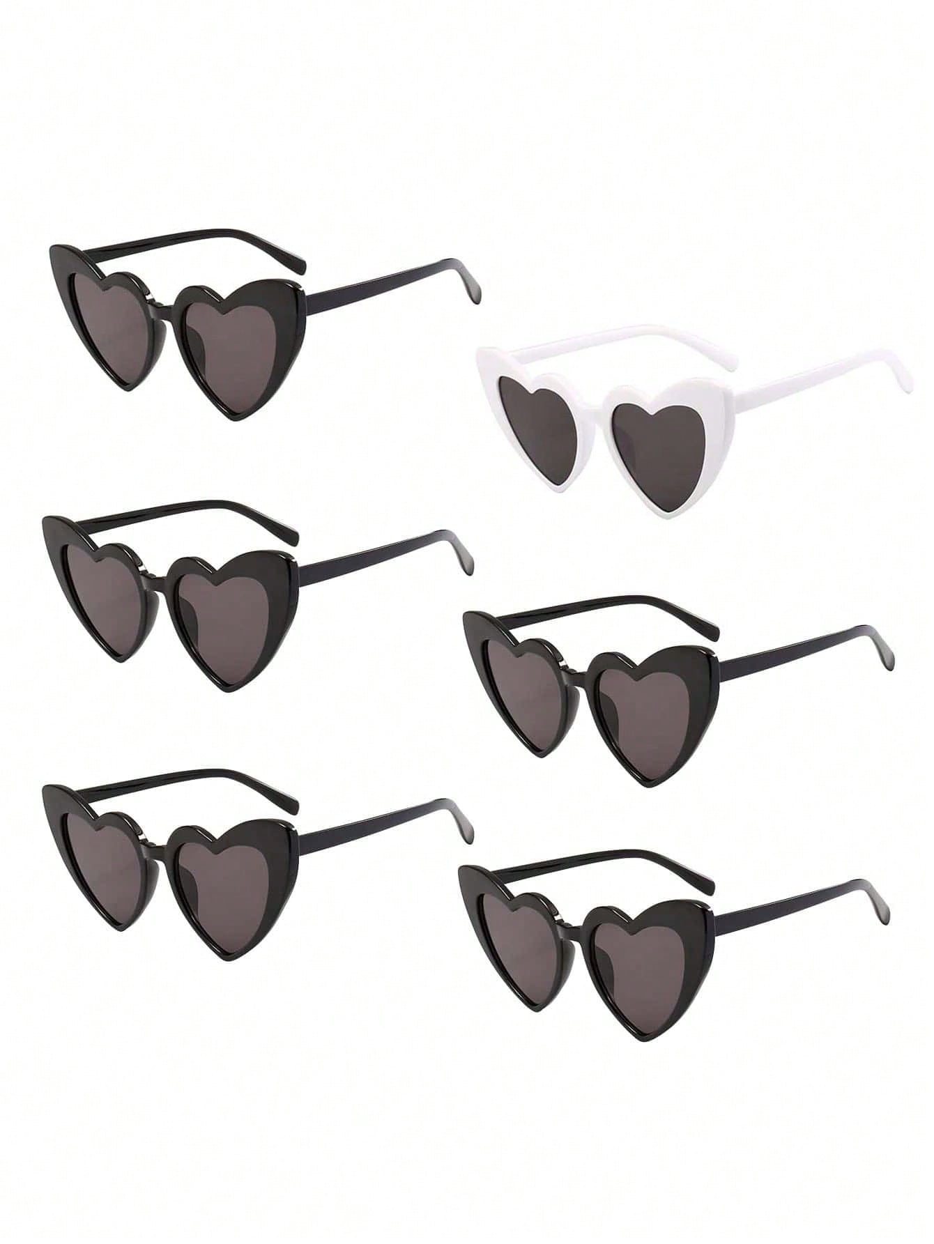 6 шт. солнцезащитные очки в форме сердца в стиле ретро, черное и белое 1шт солнцезащитные очки унисекс в форме металлического сердца