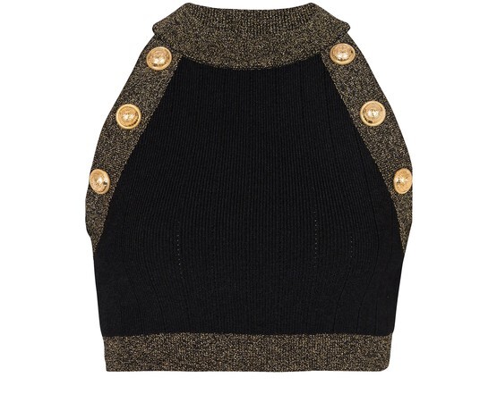 

Трикотажный укороченный топ с золотой отделкой Balmain