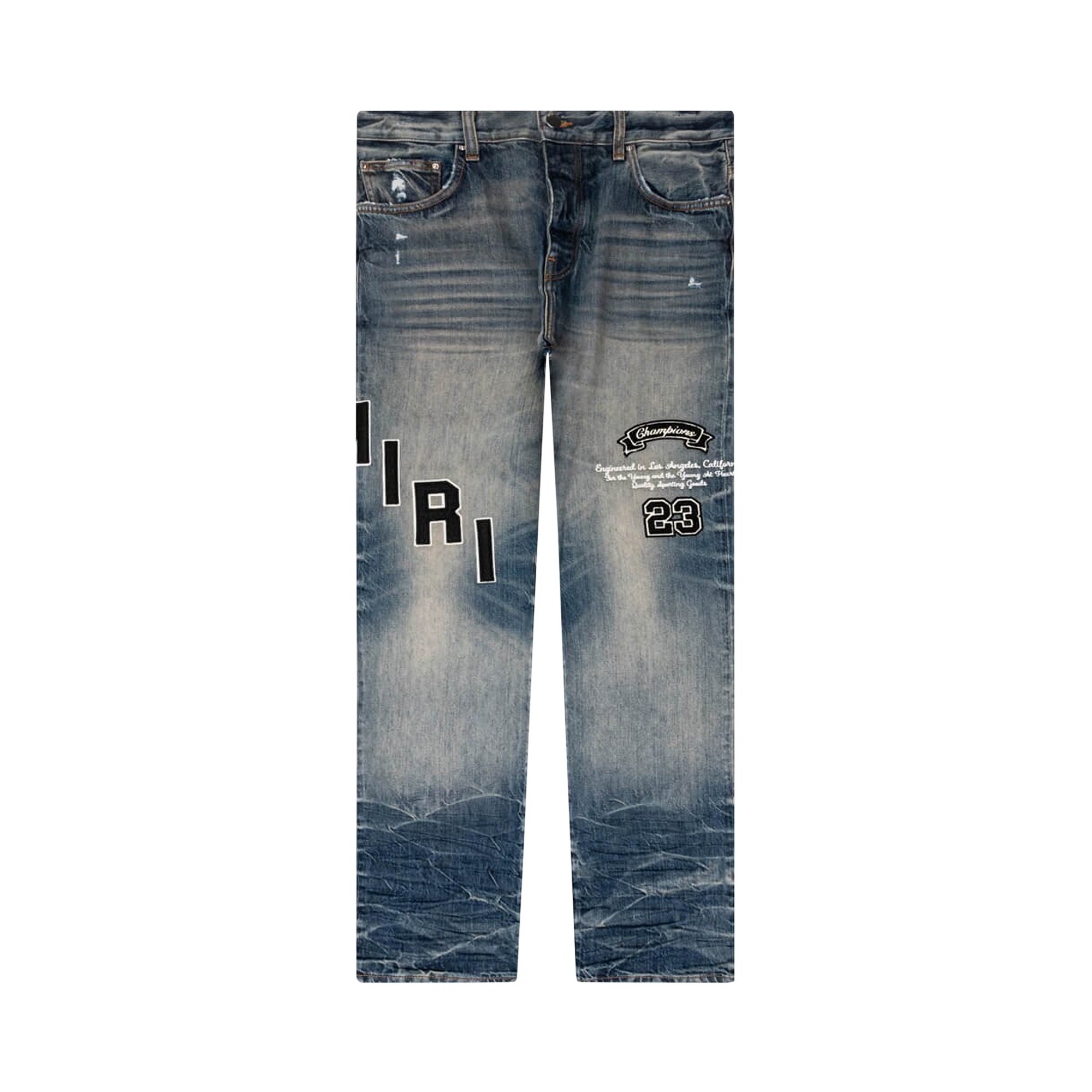 Прямые джинсы Amiri Hockey Logo, винтажный индиго