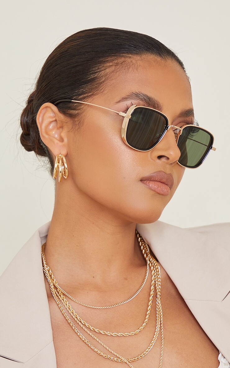 

PrettyLittleThing Черные квадратные солнцезащитные очки в двойной оправе