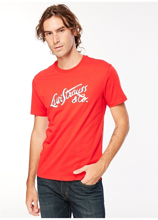 Красная мужская футболка с круглым вырезом с принтом Levis